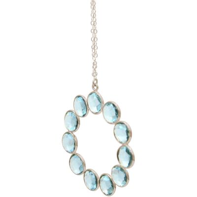 Collier Gemshine avec pendentif en pierre précieuse aigue-marine bleue