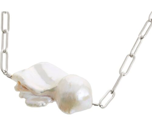 Gemshine Halskette mit großer weißer Barock Perle Anhänger