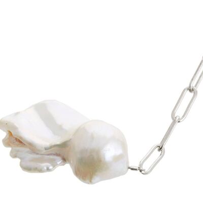 Collier Gemshine avec grand pendentif perle baroque blanche