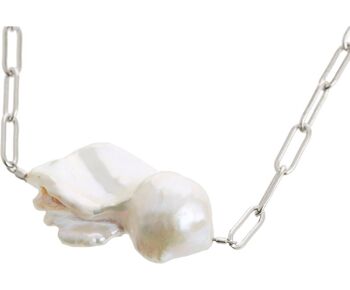 Collier Gemshine avec grand pendentif perle baroque blanche 1
