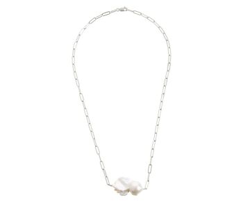 Collier Gemshine avec grand pendentif perle baroque blanche 4
