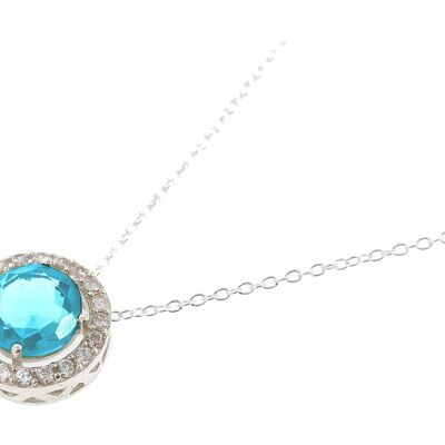 Collier Gemshine avec pierre précieuse de quartz aigue-marine bleu clair