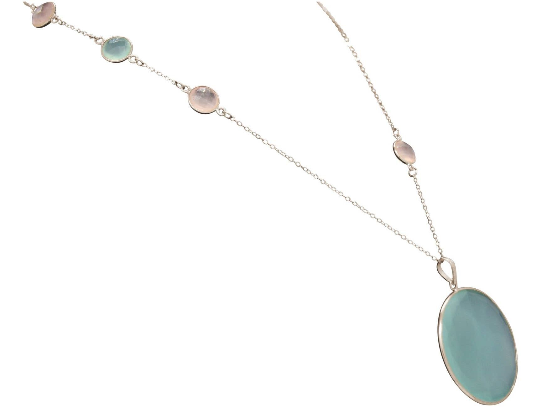 Gemshine Halskette mit meeresgrünen Chalcedon und Rosenquarz