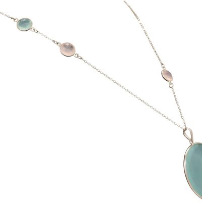 Gemshine Necklace with Sea Green Chalcedony and Rose Quartz