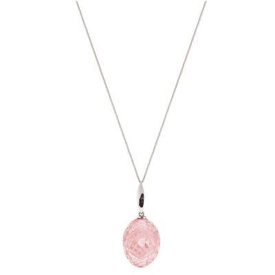 Gemshine necklace with oval 3-D rose quartz gemstone