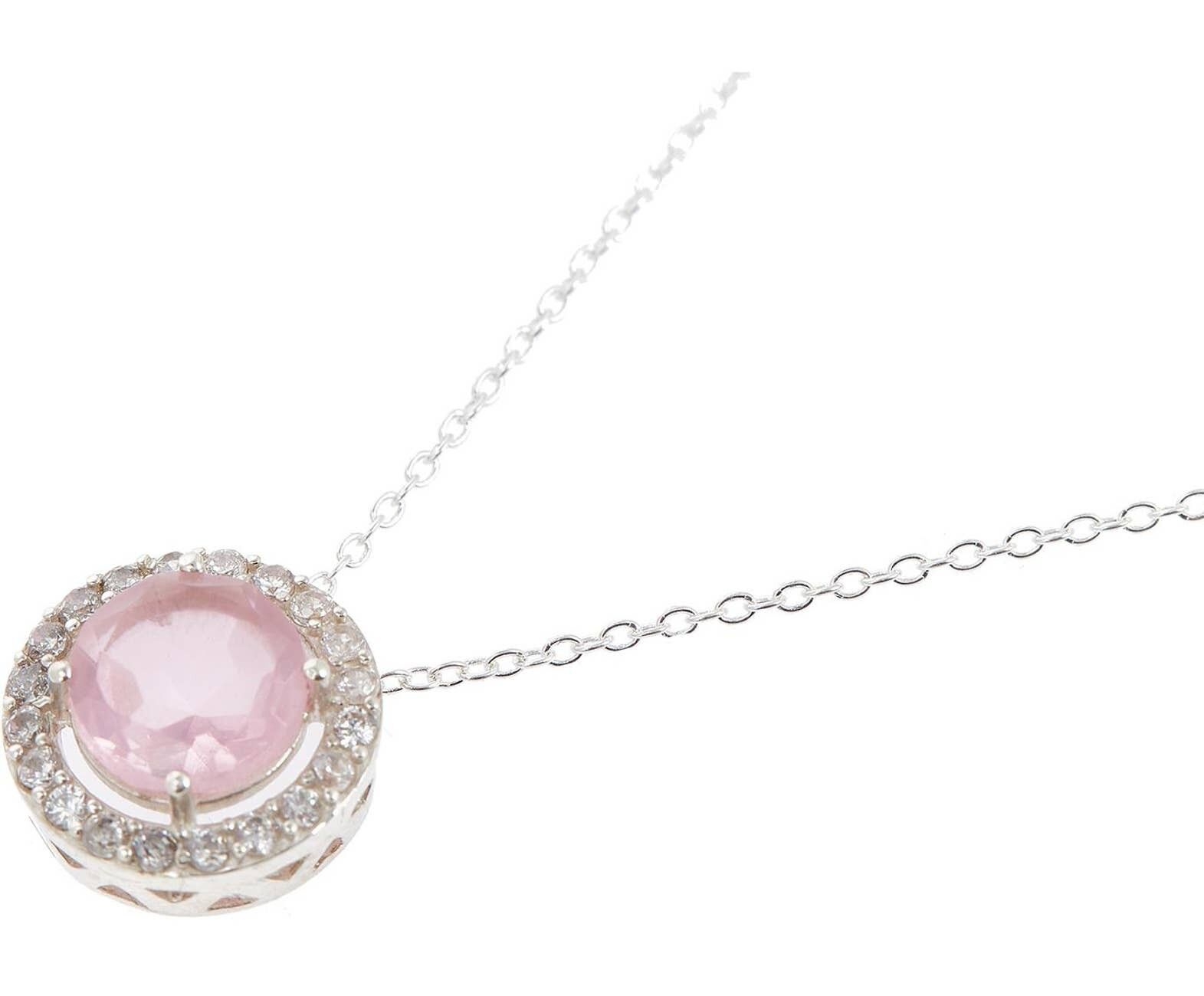 Collana Gemshine con pendente rotondo in pietra preziosa di quarzo rosa