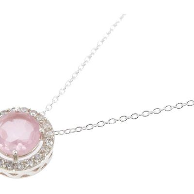 Collar Gemshine con colgante redondo de piedras preciosas de cuarzo rosa