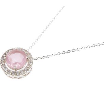 Collier Gemshine avec pendentif rond en pierre précieuse de quartz rose 1