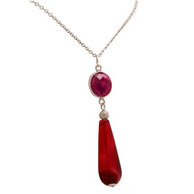 Gemshine necklace with red ruby and agate gemstone