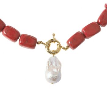 Collier Gemshine avec des pierres précieuses de jade rouge 1