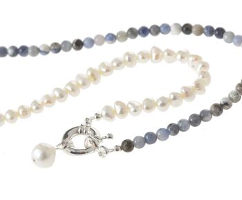 Collier Gemshine avec perles de culture blanches et lapis bleu 1