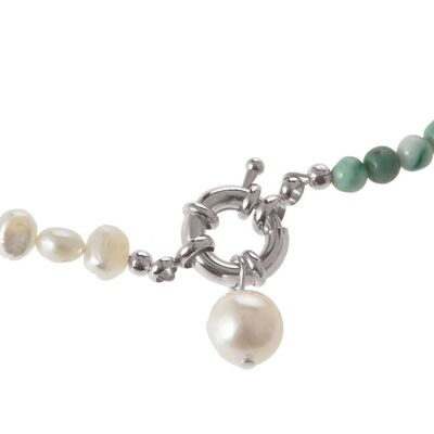 Gemshine Halskette mit weißen Zuchtperlen und grünen Jade