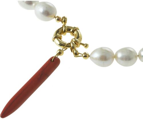 Gemshine Halskette mit weißen Zuchtperlen und rotem Achat