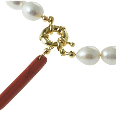 Gemshine necklace with white cultured pearls and red agate