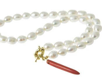 Collier Gemshine avec perles de culture blanches et agate rouge 2