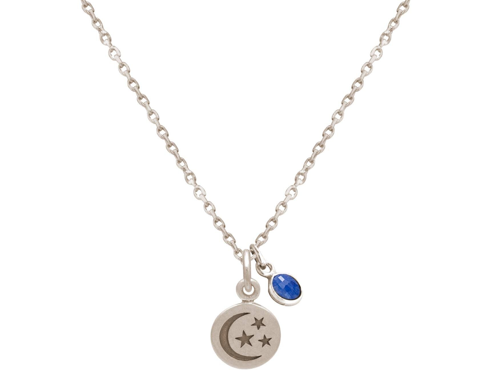Collana gemshine luna con stelle e zaffiro blu in argento 925