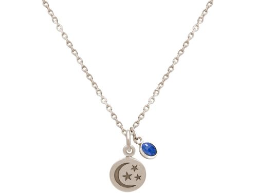 Gemshine Halskette Mond mit Sternen und blauem Saphir in 925