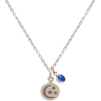 Collier Gemshine lune avec étoiles et saphir bleu en 925