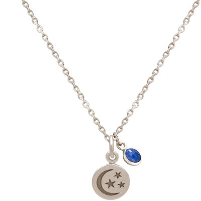 Gemshine Halskette Mond mit Sternen und blauem Saphir in 925