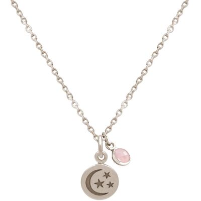 Gemshine necklace moon with stars and rose quartz in 925