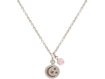 Collier Gemshine lune avec étoiles et quartz rose en 925 1