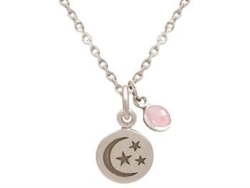 Collier Gemshine lune avec étoiles et quartz rose en 925 3