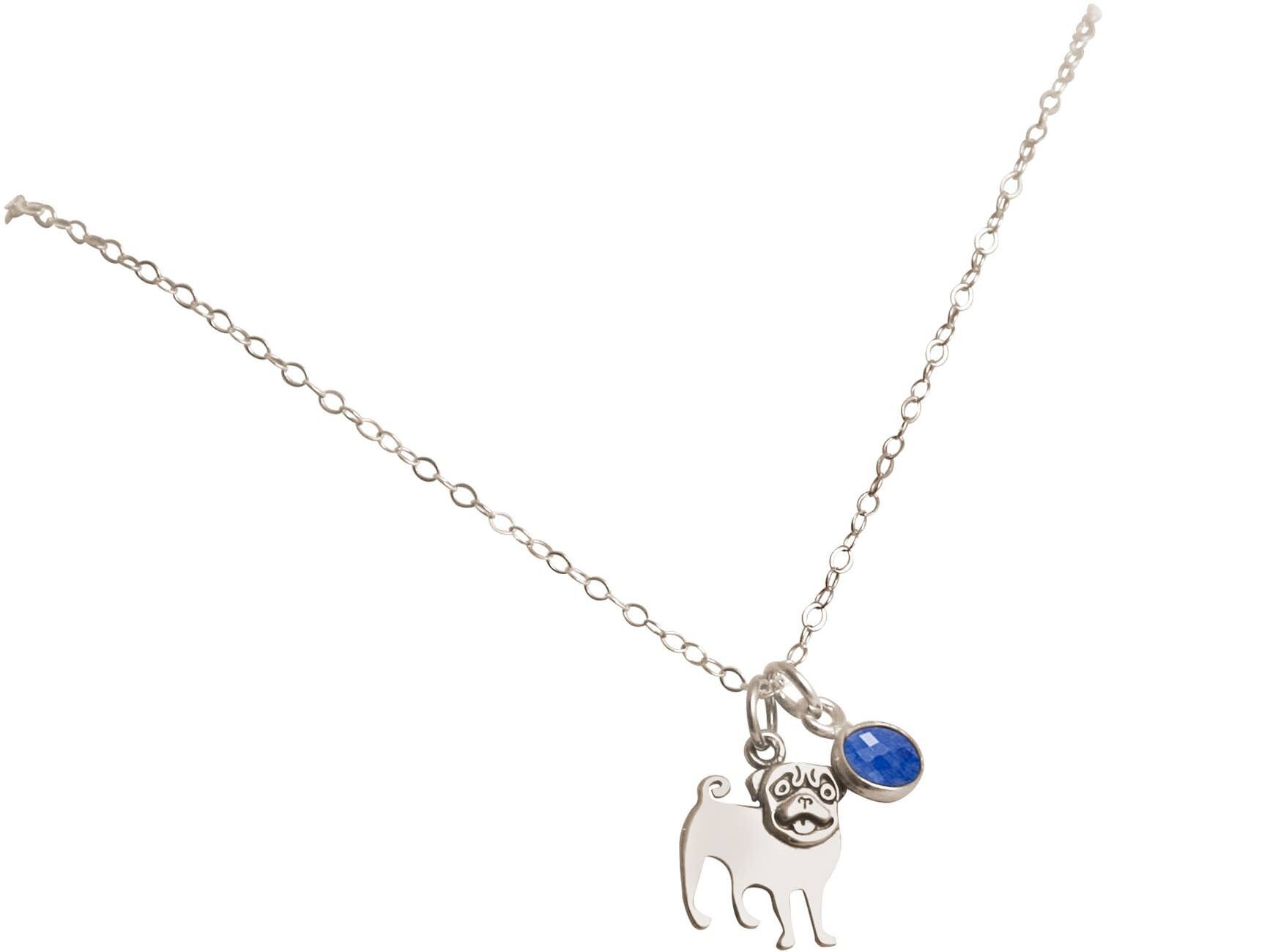 Collana Gemshine Ciondolo Cane Carlino - Zaffiro Blu in Argento 925
