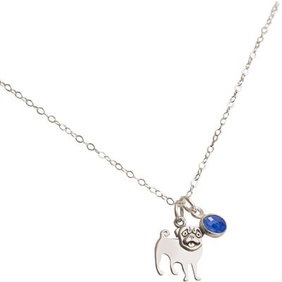 Gemshine Necklace Pug Dog Pendant - Blue Sapphire in 925
