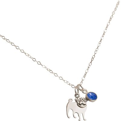 Collana Gemshine Ciondolo Cane Carlino - Zaffiro Blu in Argento 925