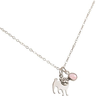 Gemshine Necklace Pug Dog Pendant - Rose Quartz in 925