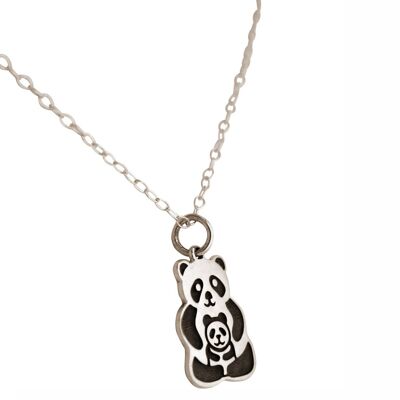 Gemshine Necklace PANDA Mama and Baby Bear Pendant 925