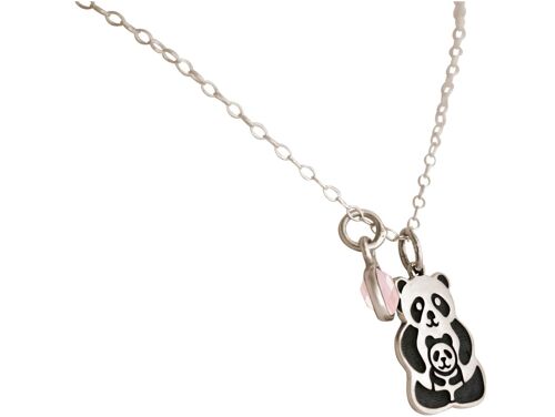 Gemshine Halskette PANDA Mama und Baby Bär mit Rosenquarz