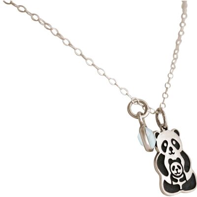 Gemshine Necklace PANDA Mama, Baby Bear with Chalcedony