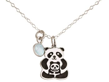 Collier Gemshine PANDA Mama, Bébé Ours avec Calcédoine 4