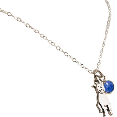 Gemshine Pitbull Dog Necklace with Sapphire Pendant