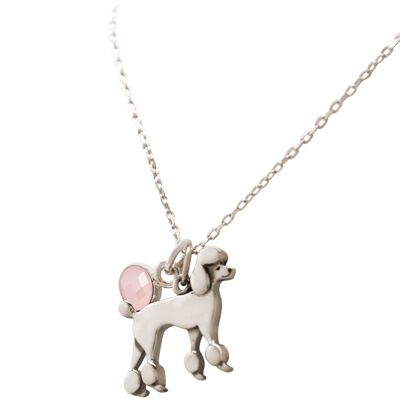 Gemshine Necklace Poodle Poodle Dog Pendant with Rose Quartz