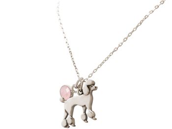 Collier Gemshine Pendentif Chien Caniche Caniche avec Quartz Rose 1