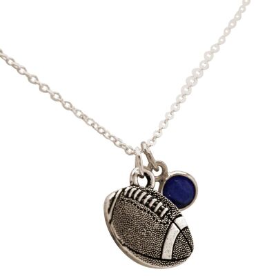 Collier Gemshine Pendentif Ballon de Rugby avec Saphir