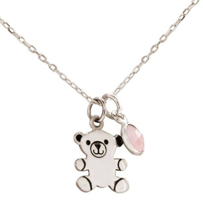 Gemshine necklace teddy bear ROSE QUARTZ pendant 925 silver