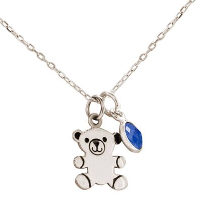 Collier Gemshine ours en peluche pendentif SAPHIR argent 925