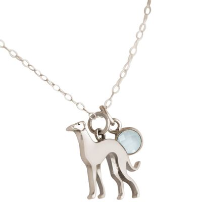 Gemshine necklace greyhound pendant blue green chalcedony