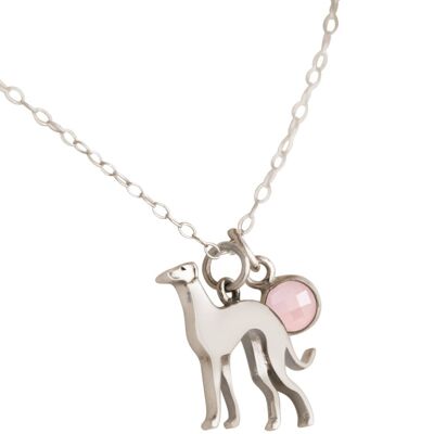 Gemshine necklace greyhound pendant with rose quartz
