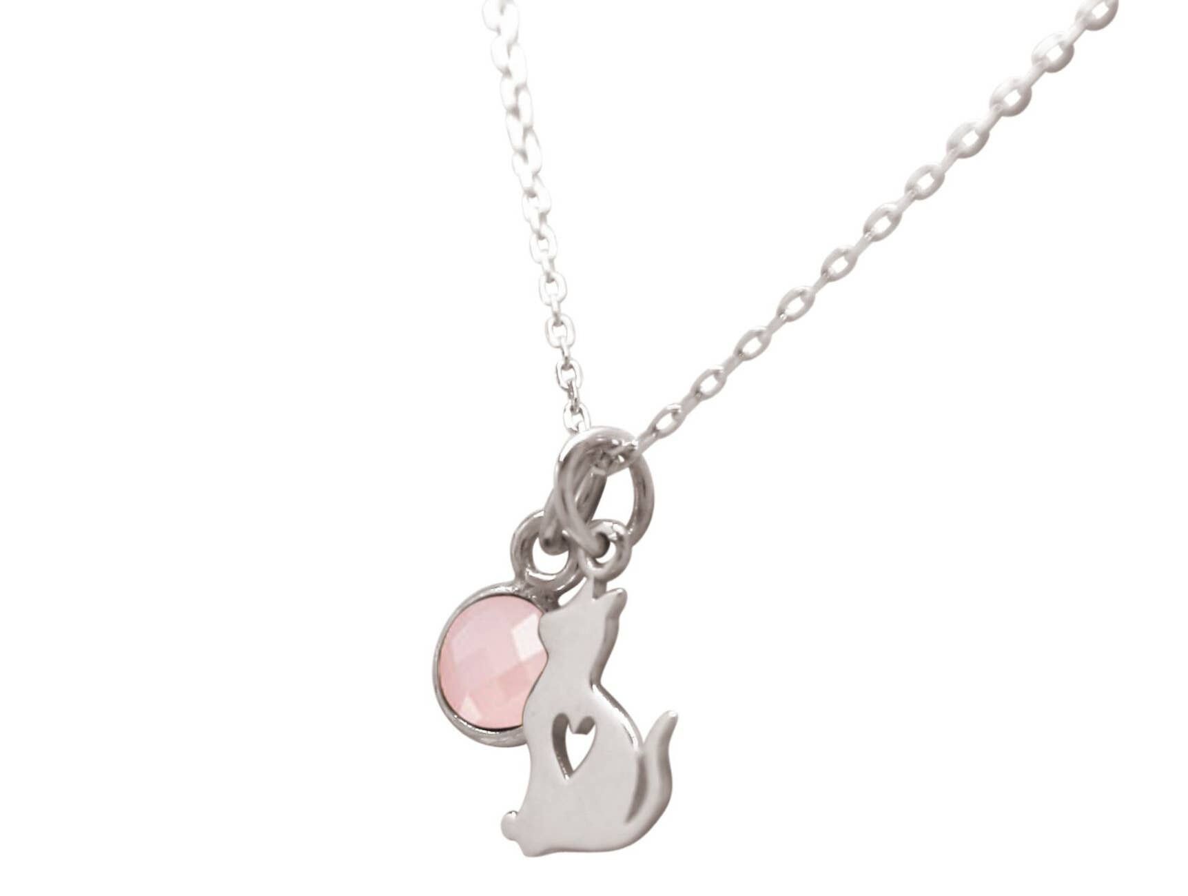 Gemshine Kitten Baby CAT con pendente in quarzo rosa.