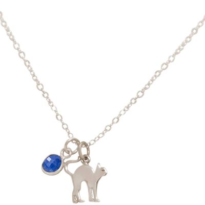 Gemshine - Cat pendant with blue sapphire gemstone.