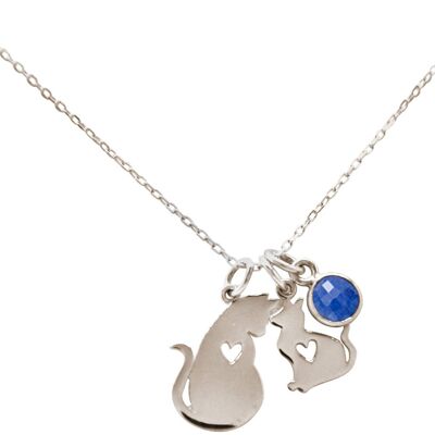 Pendentif Gemshine mère chat + chaton avec saphir