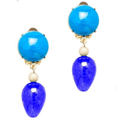 Gemshine clip earrings with blue jade gemstone drops