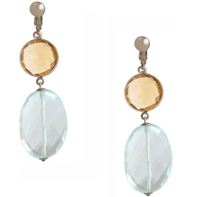 Boucles d'oreilles clip Gemshine avec pierre de quartz citrine et aigue-marine