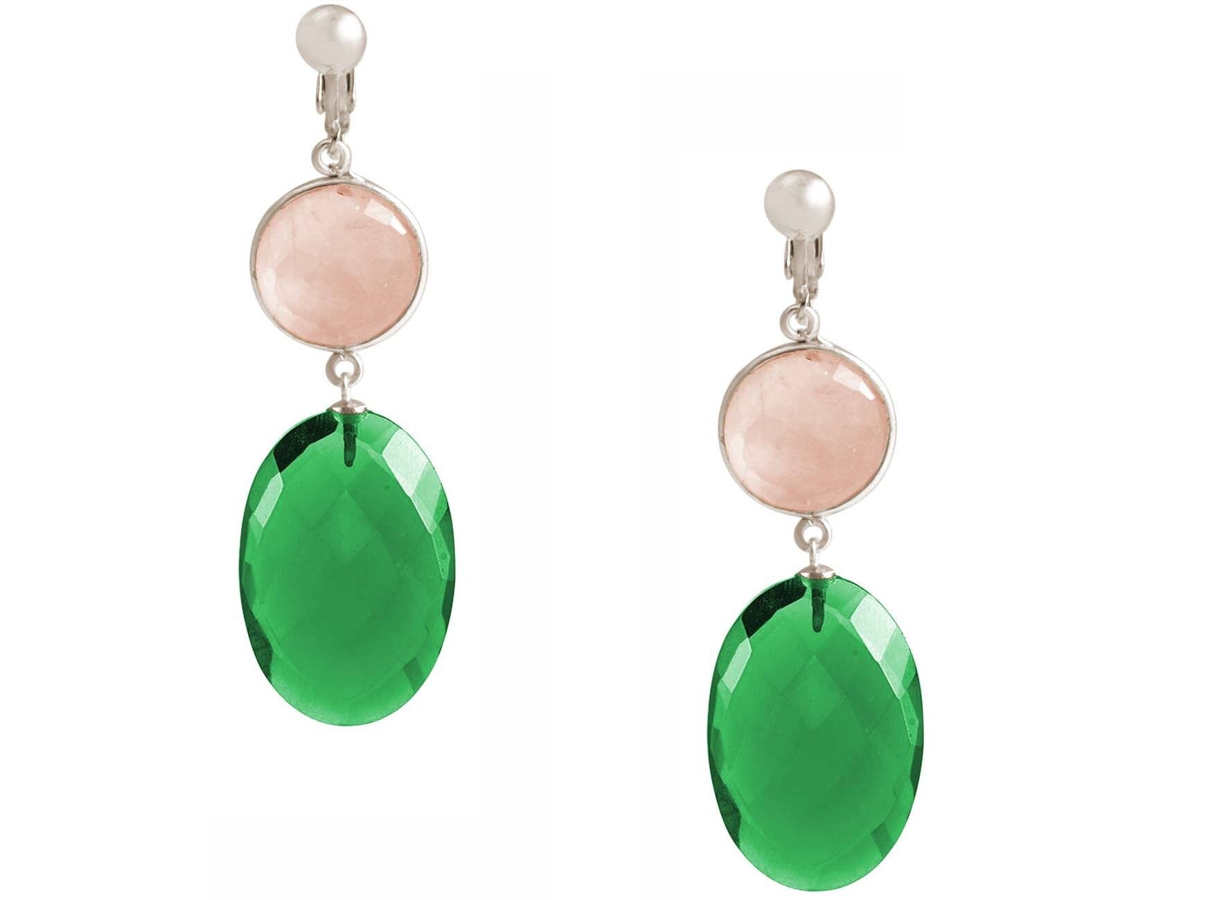 Orecchini a clip Gemshine con quarzo rosa e quarzo tormalina verde