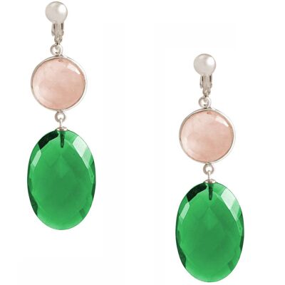 Pendientes de clip Gemshine con cuarzo rosa y cuarzo turmalina verde