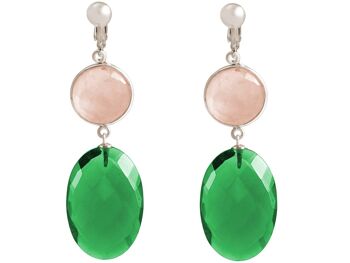 Boucles d'oreilles clip Gemshine avec quartz rose et quartz tourmaline verte 2